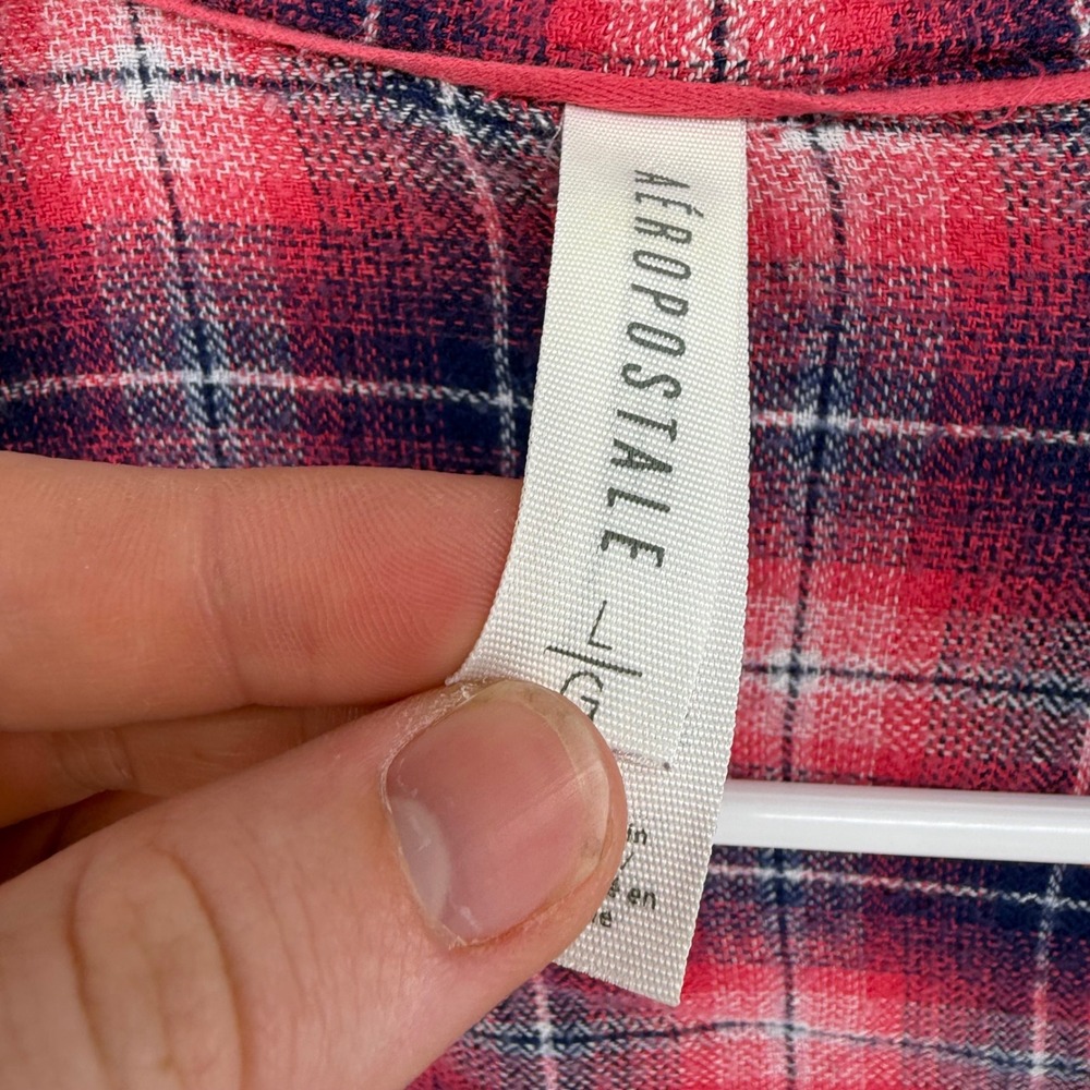 Aeropostale Pink Navy Blue Plaid Button Down Shirt Large Casual Long Sleeve Top - Picture 2 of 5